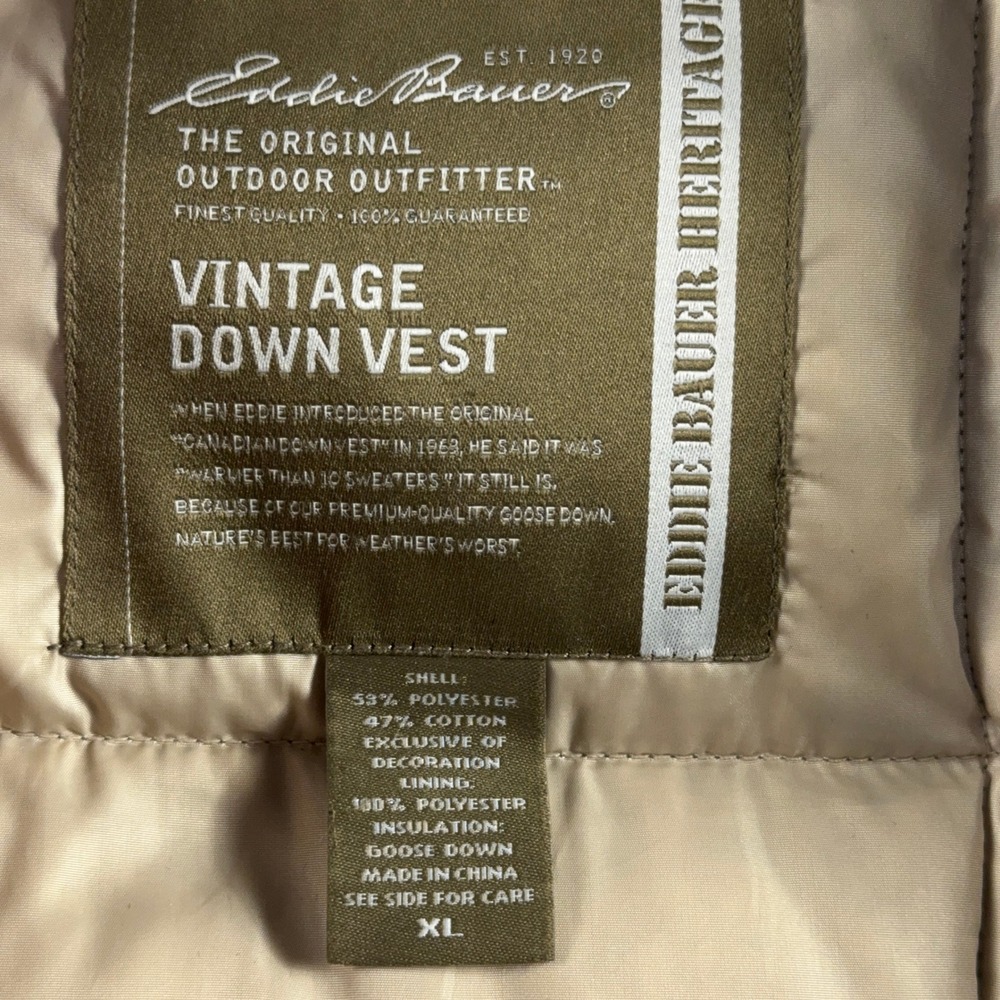Eddie Bauer Men's Puffer Vest XL Brown Vintage Goose Down Quilted Outdoors - Picture 6 of 16